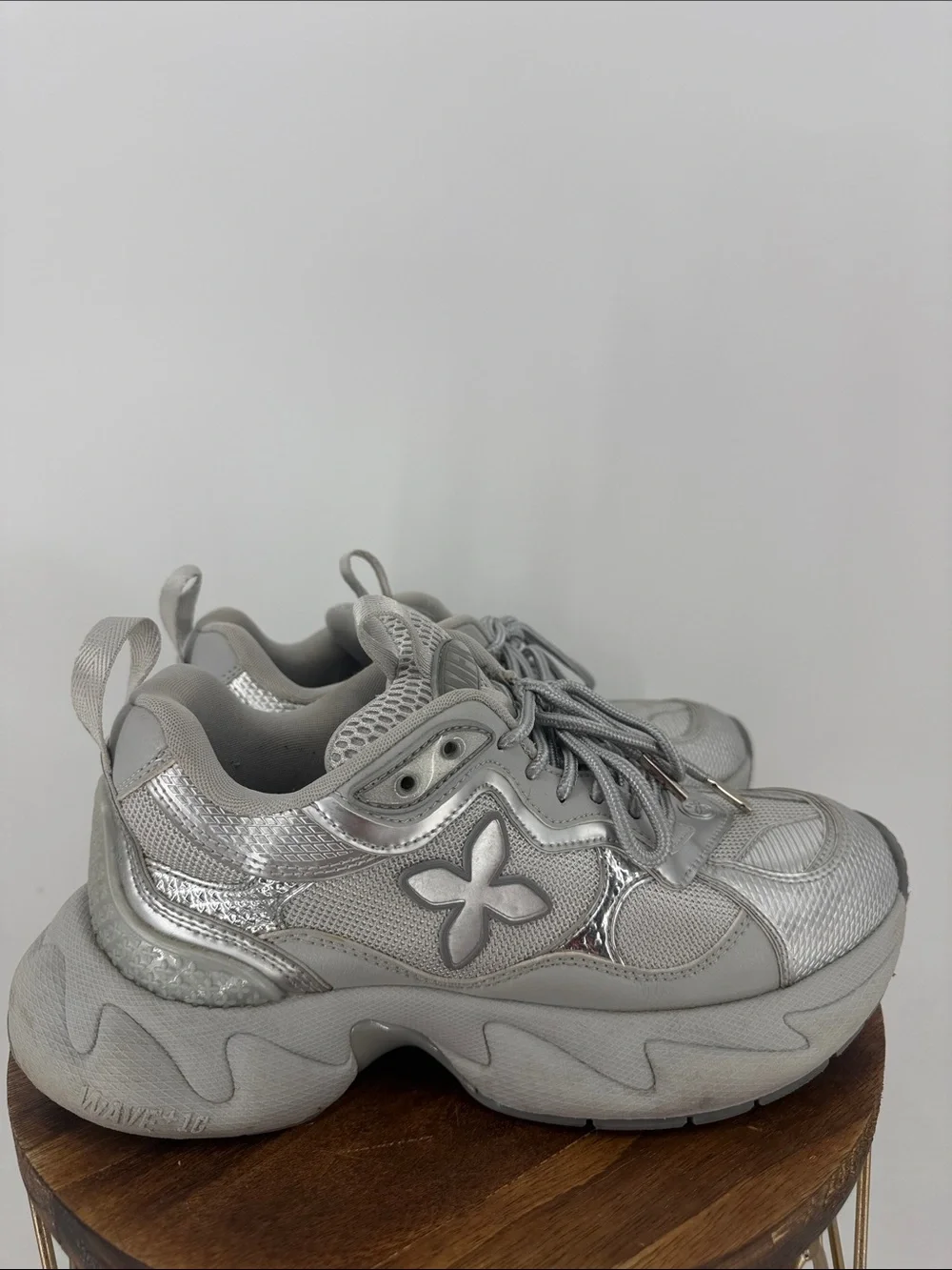 SMFK WAVE Retro Silver Metallic Sneakers EU 39 Y2K Cyber Chunky Futuristic